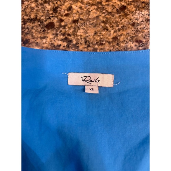 Rails Lucia Dress Pacific Blue V Neck Cap Sleeve Tiered Midi Drawstring Waist XS - Picture 4 of 9